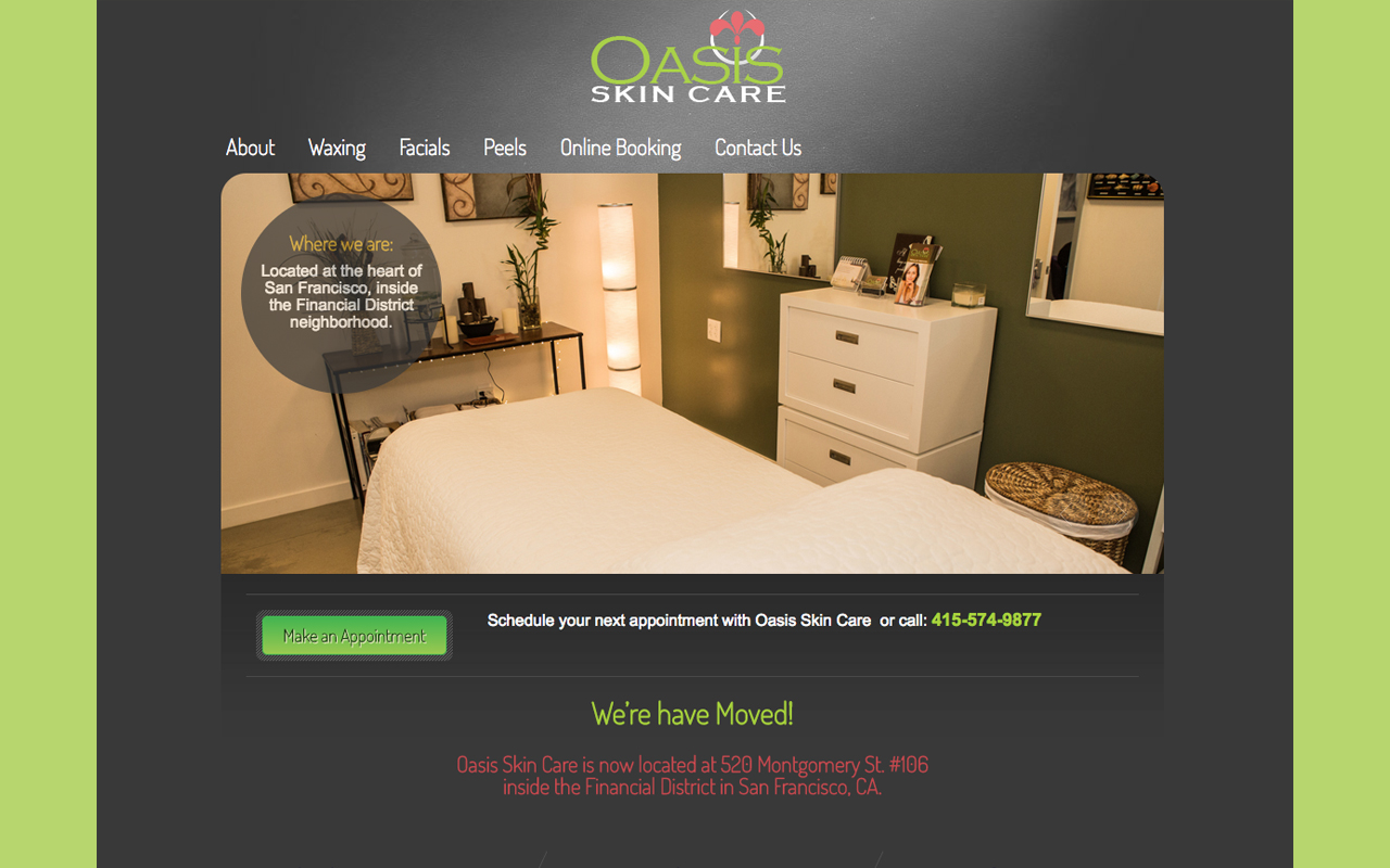 Website for Oasis Skin Care by Primagine Designs